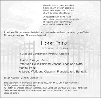 Todesanzeige von Horst Prinz von WESTFÄLISCHER ANZEIGER