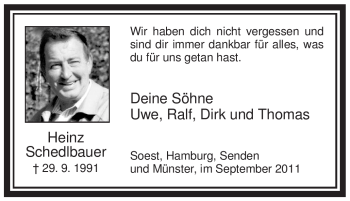 Todesanzeige von Heinz Schedlbauer von WESTFÄLISCHER ANZEIGER