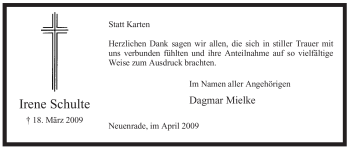Todesanzeige von Irene Schulte von WESTFÄLISCHER ANZEIGER