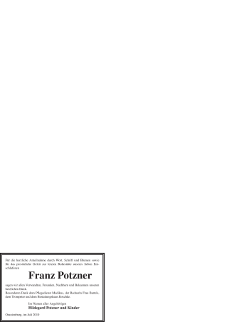 Todesanzeige von Franz Potzner von WESTFÄLISCHER ANZEIGER