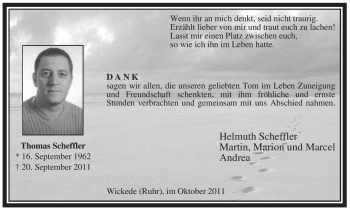 Todesanzeige von Thomas Scheffler von WESTFÄLISCHER ANZEIGER