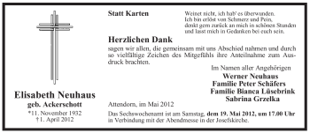 Todesanzeige von Elisabeth Neuhaus von WESTFÄLISCHER ANZEIGER