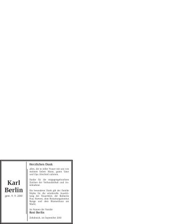 Todesanzeige von Karl Berlin von WESTFÄLISCHER ANZEIGER