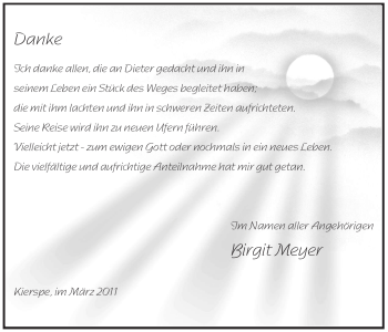 Todesanzeige von Dieter Meyer von WESTFÄLISCHER ANZEIGER
