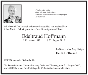 Todesanzeige von Edeltraud Hoffmann von WESTFÄLISCHER ANZEIGER