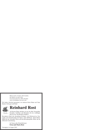 Todesanzeige von Reinhard Rost von WESTFÄLISCHER ANZEIGER