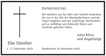 Todesanzeige von Else Günther von WESTFÄLISCHER ANZEIGER