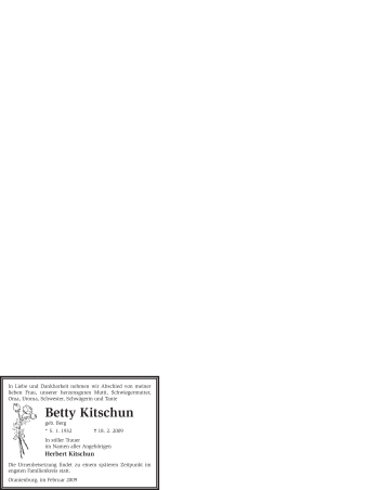Todesanzeige von Betty Kitschun von WESTFÄLISCHER ANZEIGER