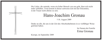 Todesanzeige von Hans-Joachim Gronau von WESTFÄLISCHER ANZEIGER