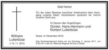 Todesanzeige von Soest Lutterbüse von WESTFÄLISCHER ANZEIGER
