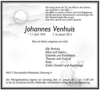 Todesanzeige von Johannes Venhuis von WESTFÄLISCHER ANZEIGER