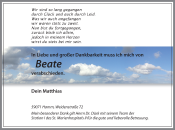 Todesanzeige von Beate  von MZV