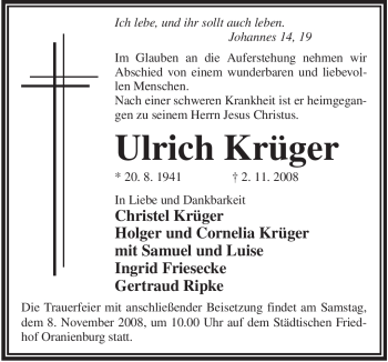 Todesanzeige von Ulrich Krüger von WESTFÄLISCHER ANZEIGER