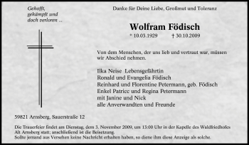 Todesanzeige von Wolfram Födisch von WESTFÄLISCHER ANZEIGER