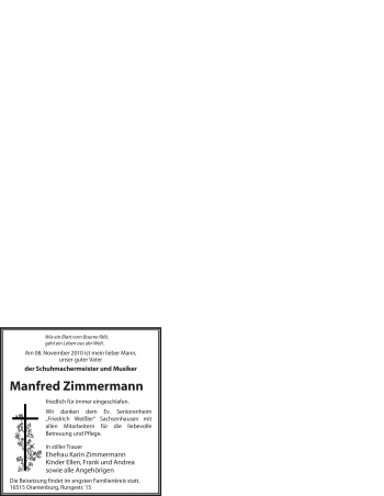 Todesanzeige von Manfred Zimmermann von WESTFÄLISCHER ANZEIGER