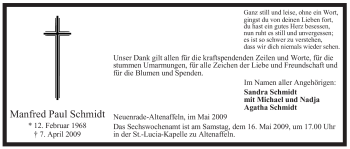 Todesanzeige von Manfred Paul Schmidt von WESTFÄLISCHER ANZEIGER