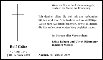 Todesanzeige von Rolf Grätz von WESTFÄLISCHER ANZEIGER