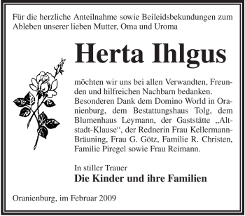 Todesanzeige von Herta Ihlgus von WESTFÄLISCHER ANZEIGER