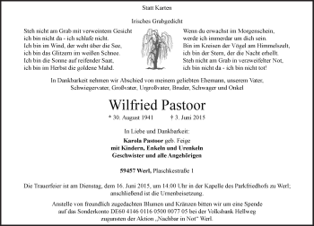 Todesanzeige von Wilfried Pastoor von MZV