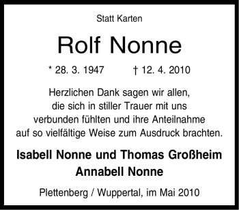 Todesanzeige von Rolf Nonne von WESTFÄLISCHER ANZEIGER