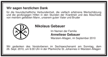 Todesanzeige von Nikolaus Gebauer von WESTFÄLISCHER ANZEIGER