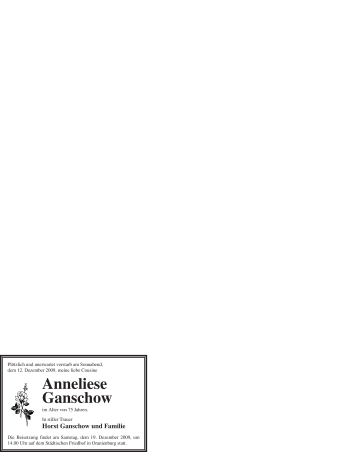 Todesanzeige von Anneliese Ganschow von WESTFÄLISCHER ANZEIGER