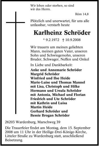 Todesanzeige von Karlheinz Schröder von WESTFÄLISCHER ANZEIGER