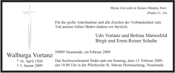 Todesanzeige von Walburga Vortanz von WESTFÄLISCHER ANZEIGER