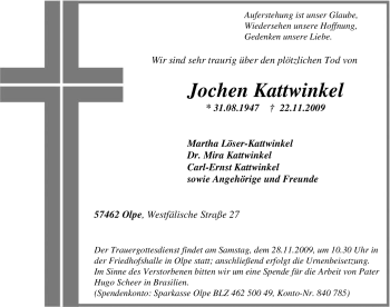Todesanzeige von Jochen Kattwinkel von WESTFÄLISCHER ANZEIGER