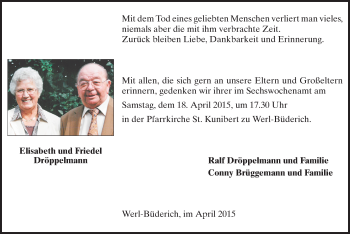 Todesanzeige von Elisabeth und Friedel Dröppelmann von MZV