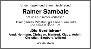 Todesanzeige von Rainer Sambale von WESTFÄLISCHER ANZEIGER