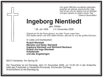 Todesanzeige von Ingeborg Nientiedt von WESTFÄLISCHER ANZEIGER