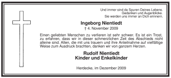 Todesanzeige von Ingeborg Nientiedt von WESTFÄLISCHER ANZEIGER