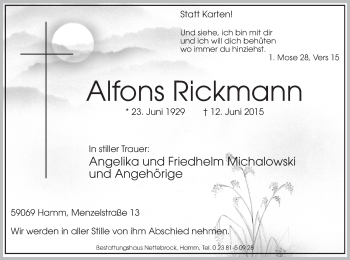 Todesanzeige von Alfons Rickmann von MZV