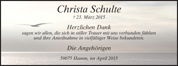 Todesanzeige von Christa Schulte von MZV