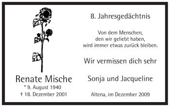 Todesanzeige von Renate Mische von WESTFÄLISCHER ANZEIGER