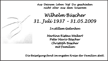 Todesanzeige von Wilhelm Büscher von WESTFÄLISCHER ANZEIGER