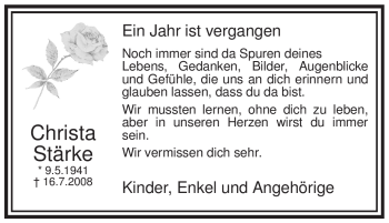 Todesanzeige von Christa Stärke von WESTFÄLISCHER ANZEIGER