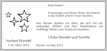 Todesanzeige von Norbert Wendel von Westfälischer Anzeiger