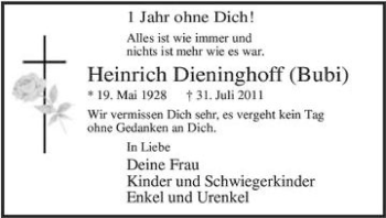 Todesanzeige von Heinrich Dieninghoff von WESTFÄLISCHER ANZEIGER
