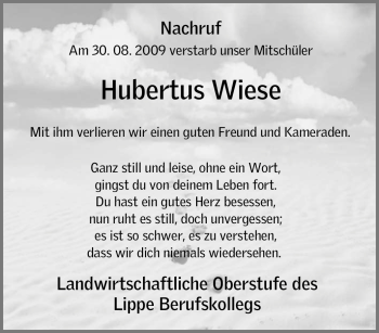 Todesanzeige von Hubertus Wiese von WESTFÄLISCHER ANZEIGER