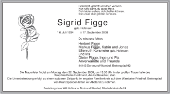 Todesanzeige von Sigrid Figge von WESTFÄLISCHER ANZEIGER