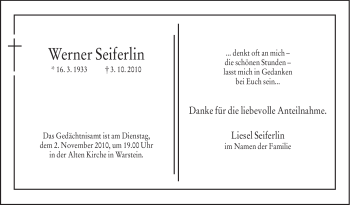 Todesanzeige von Werner Seiferlin von WESTFÄLISCHER ANZEIGER