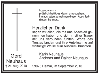 Todesanzeige von Gerd Neuhaus von WESTFÄLISCHER ANZEIGER