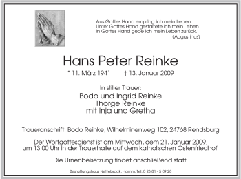 Todesanzeige von Hans Peter Reinke von WESTFÄLISCHER ANZEIGER