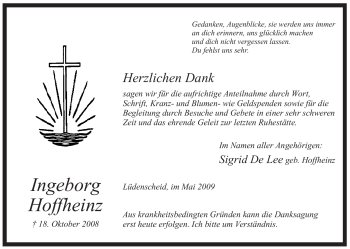 Todesanzeige von Ingeborg Hoffheinz von WESTFÄLISCHER ANZEIGER