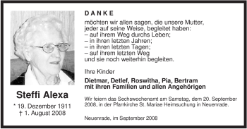 Todesanzeige von Steffi Alexa von WESTFÄLISCHER ANZEIGER