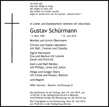 Todesanzeige von Gustav Schürmann von MZV
