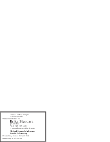 Todesanzeige von Erika Biendara von WESTFÄLISCHER ANZEIGER