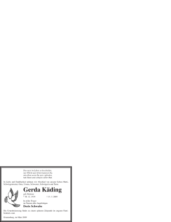 Todesanzeige von Gerda Käding von WESTFÄLISCHER ANZEIGER